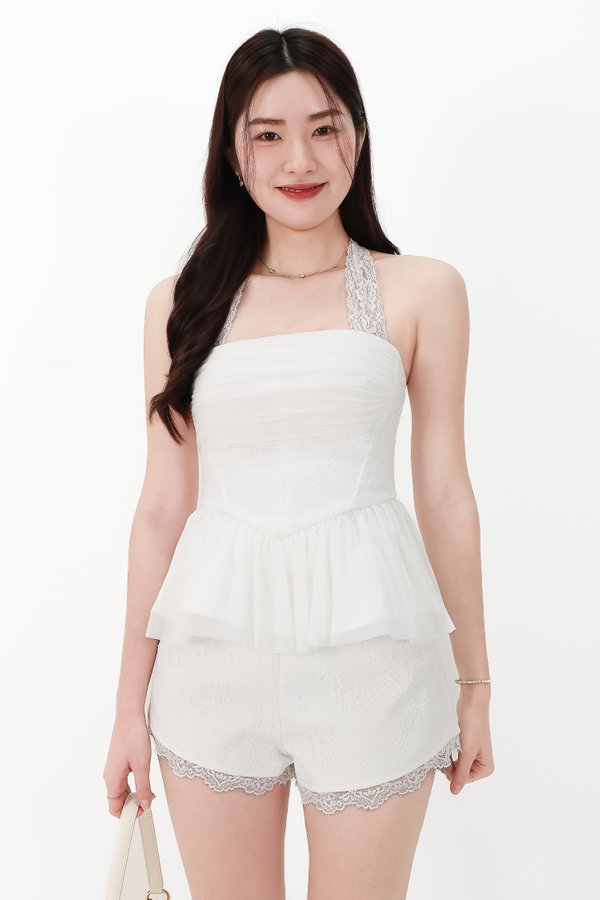 CNY2026 | Lovine Lace x Mesh Peplum Co-ord Top in White