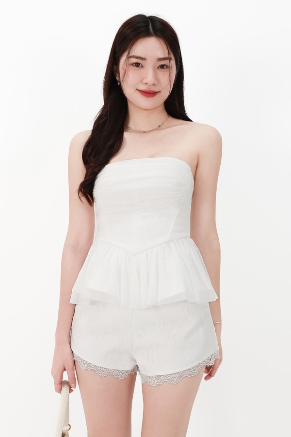 CNY2026 | Lovine Lace x Mesh Peplum Co-ord Top in White