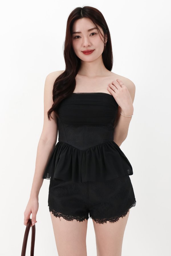 CNY2026 | Lovine Lace x Mesh Peplum Co-ord Top in Black