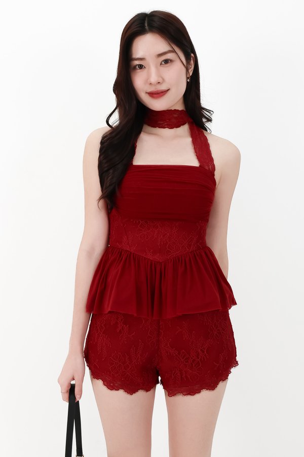 CNY2026 | Lovine Lace Co-ord Shorts in Dark Red