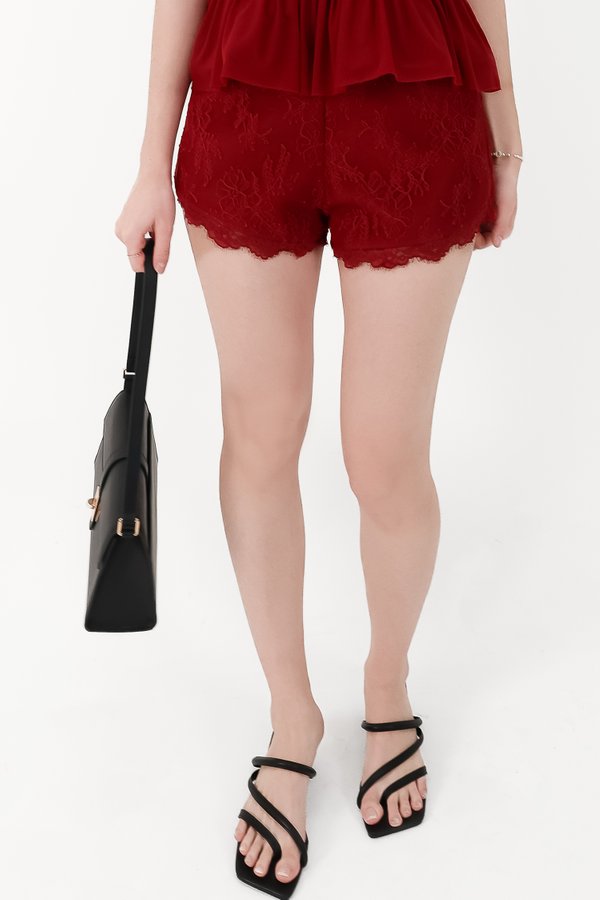 CNY2026 | Lovine Lace Co-ord Shorts in Dark Red