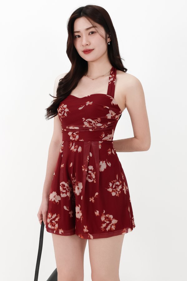 CNY2026 | Faerie Floral Mesh Romper in Dark Red