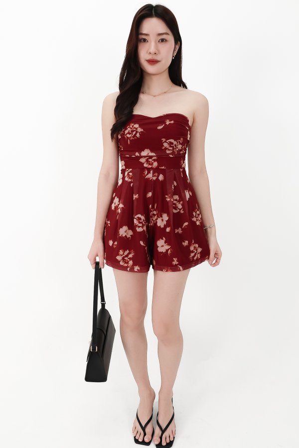 CNY2026 | Faerie Floral Mesh Romper in Dark Red