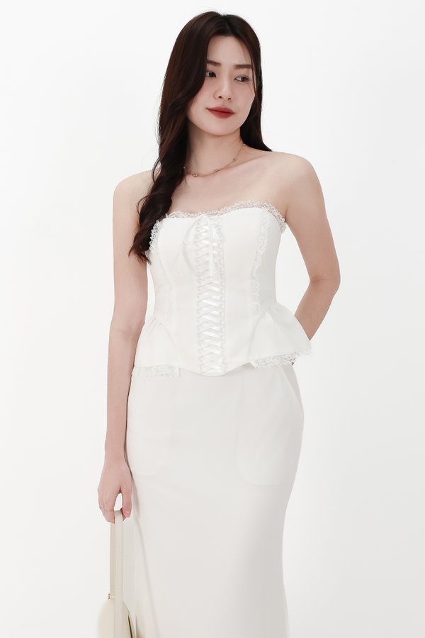DEFECT | Cassi Co-ord Peplum Top in White in XS