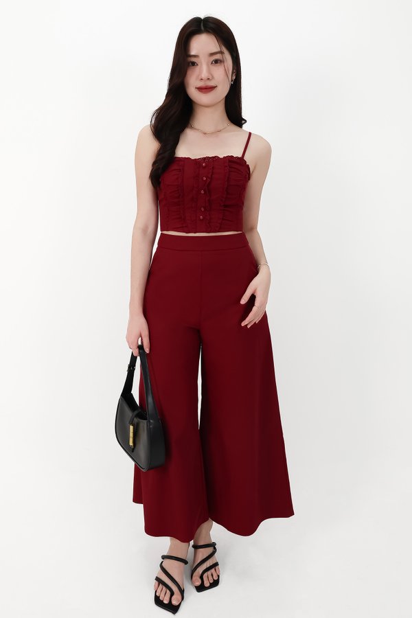 CNY2026 | Cora Co-ord Wide Legged Pants in Dark Red ( Petite Length )