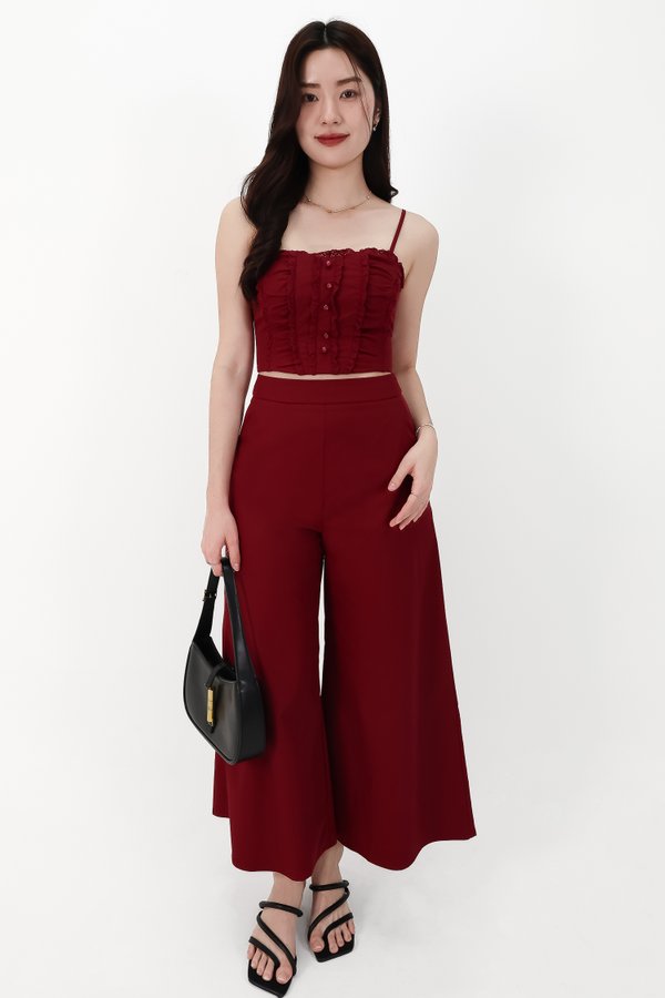 CNY2026 | Cora Co-ord Wide Legged Pants in Dark Red ( Petite Length )