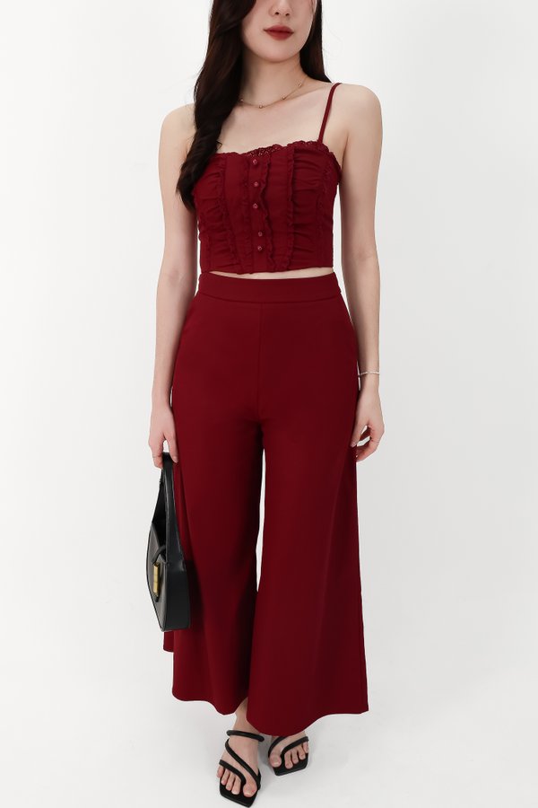 CNY2026 | Cora Co-ord Wide Legged Pants in Dark Red ( Petite Length )