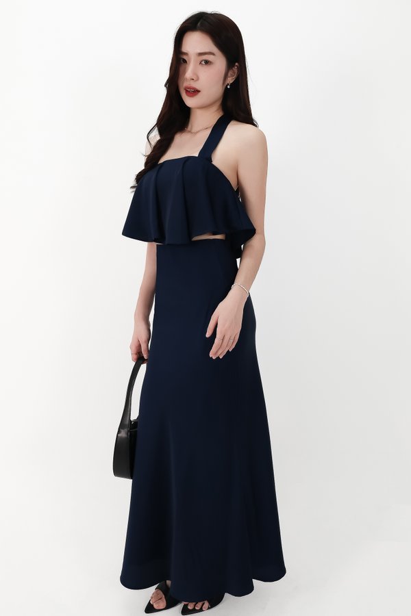 DEFECT | Stephanie Satin Co-ord Maxi Skirt in Midnight ( Regular Length ) in XS
