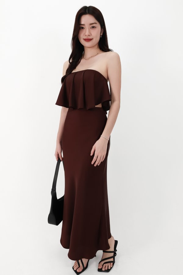 CNY2026 | Stephanie Satin Co-ord Set in Dark Brown ( Petite Length )