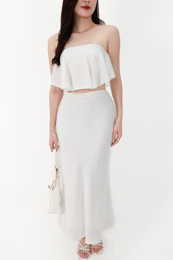 CNY2026 | Stephanie Satin Co-ord Maxi Skirt in White ( Petite Length )
