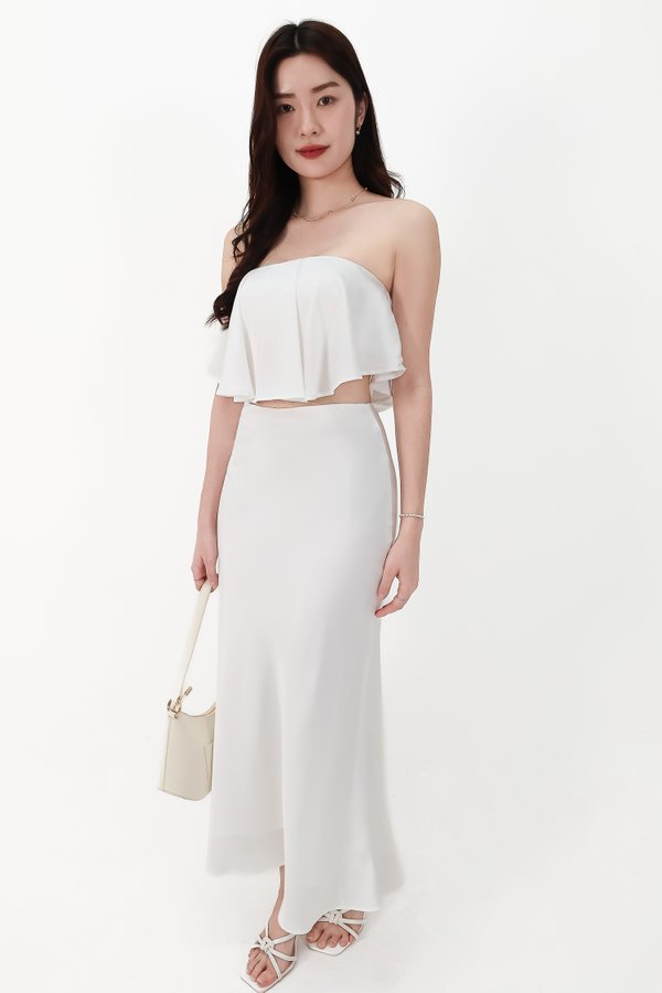 CNY2026 | Stephanie Satin Co-ord Maxi Skirt in White ( Petite Length )