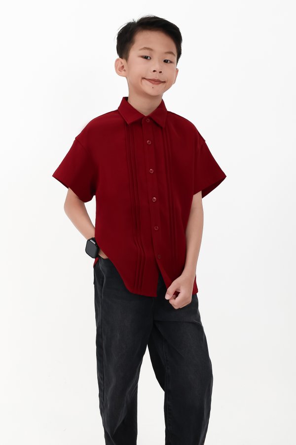 CNY2026 | Pleated Boy Shirt in Dark Red