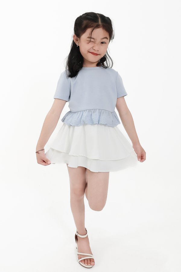 CNY2026 | Casual Girl Eyelet Hem Tee in Light Blue