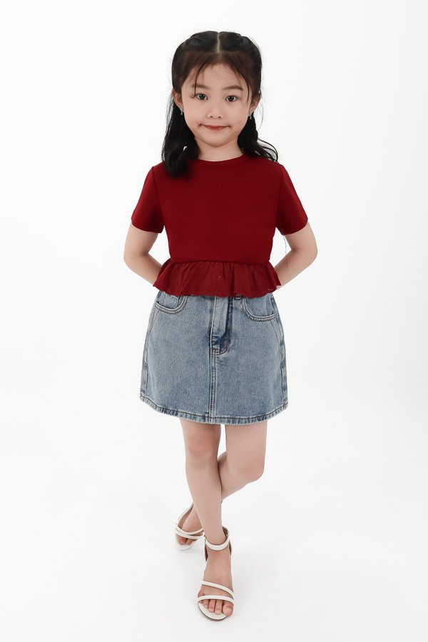 CNY2026 | Casual Girl Eyelet Hem Tee in Dark Red