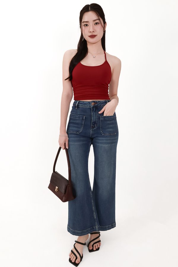 Rena Ruched Halter Top in Red