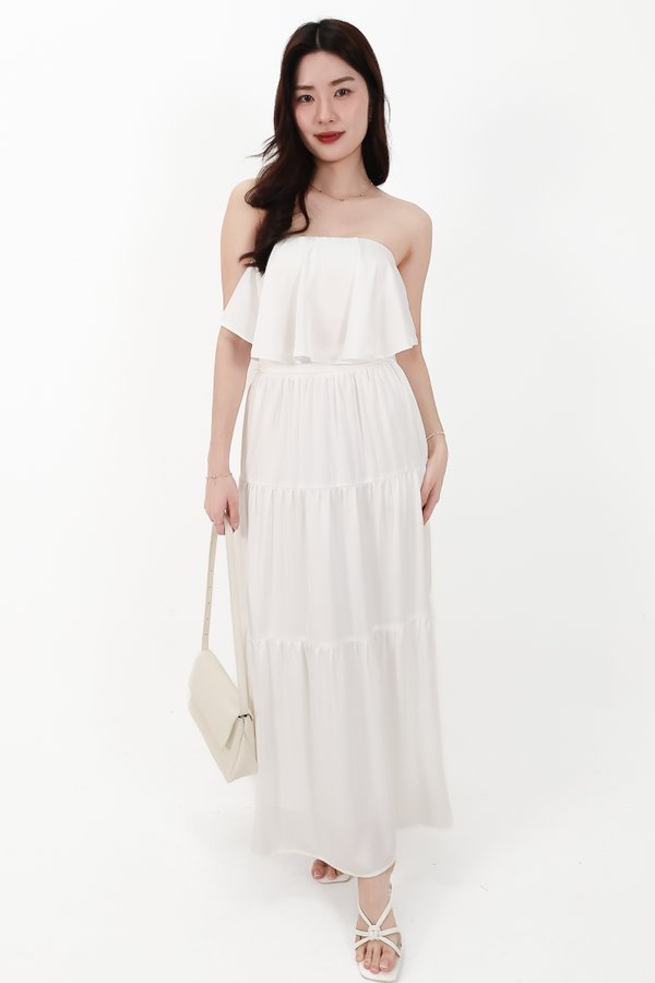 CNY2026 | Serena Satin Tiered Maxi Skirt in White ( Regular Length )