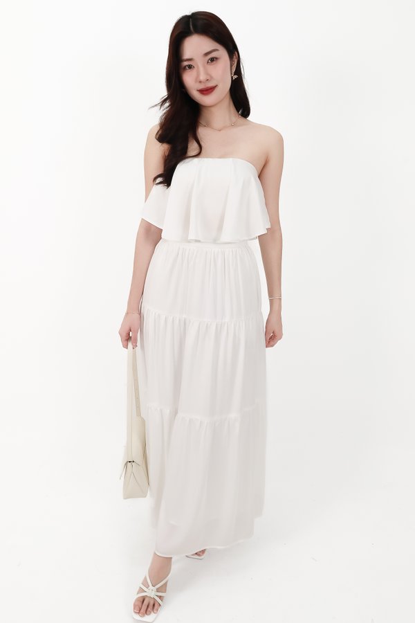 CNY2026 | Serena Satin Tiered Maxi Skirt in White ( Regular Length )