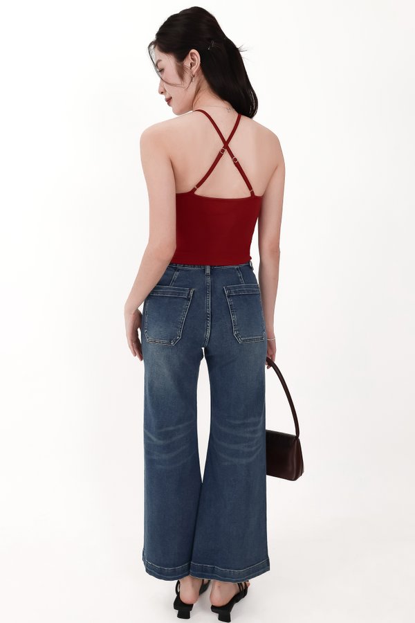 Rena Ruched Halter Top in Red