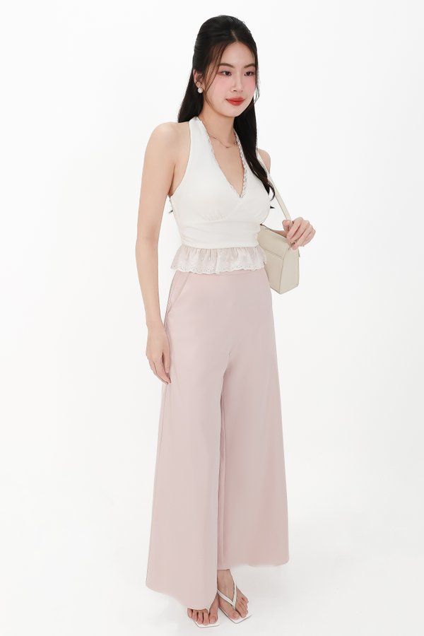 CNY2026 | Casual Women Halter Eyelet Hem Top in White