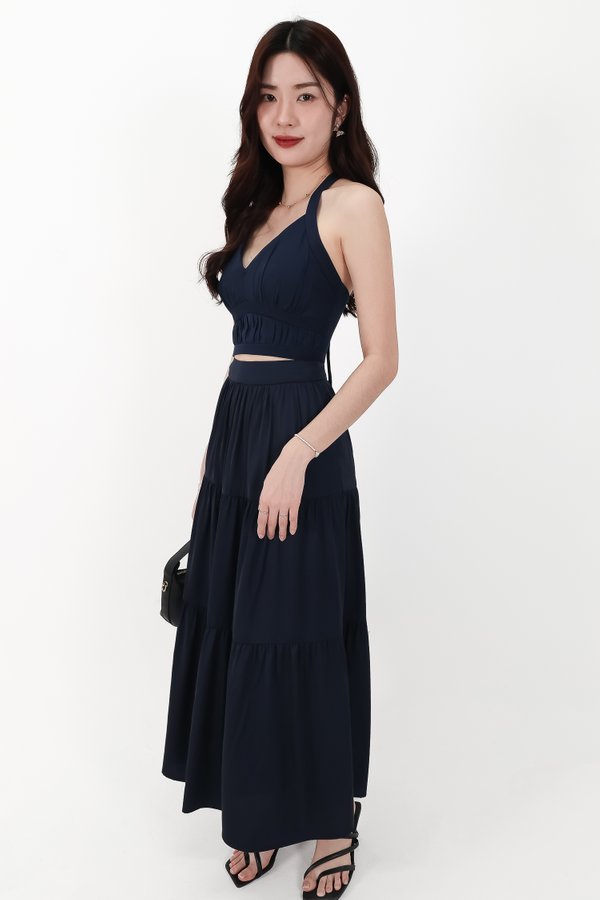 CNY2026 | Serena Satin Tiered Maxi Skirt in Midnight ( Petite Length )