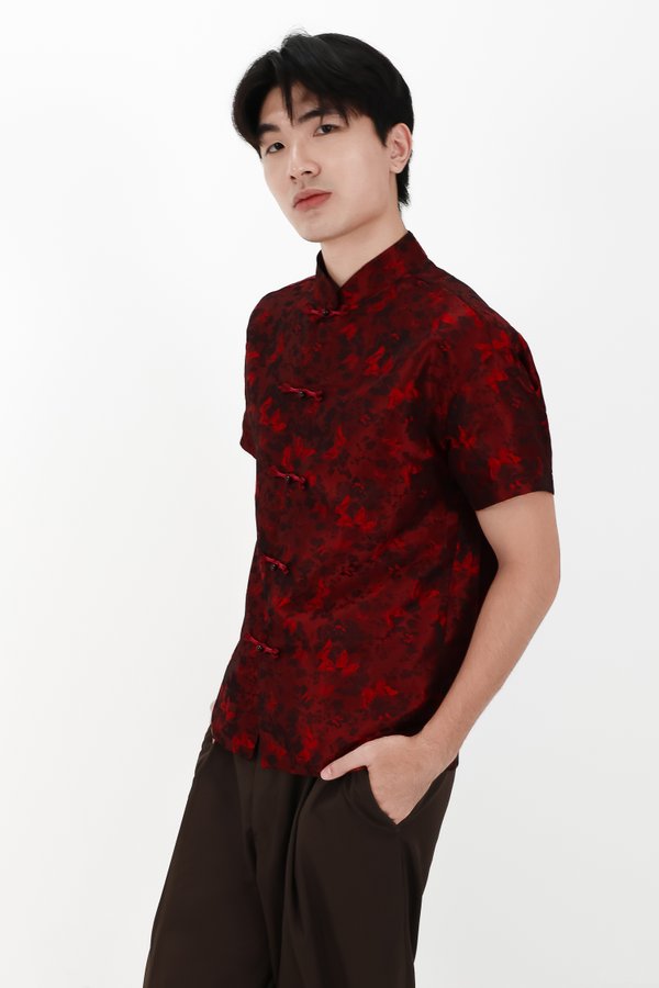 CNY2026 | Oriental Men Shirt in Dark Red