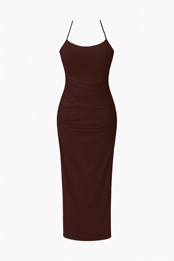 CNY2026 | Calina Cross Back Maxi Dress in Dark Brown