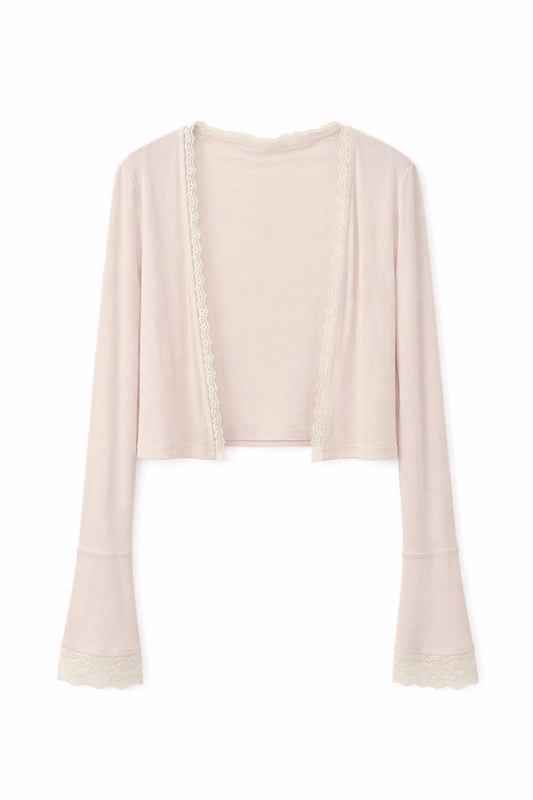 CNY2026 | Blair Bell Sleeve Lace Trim Cardigan in Nude