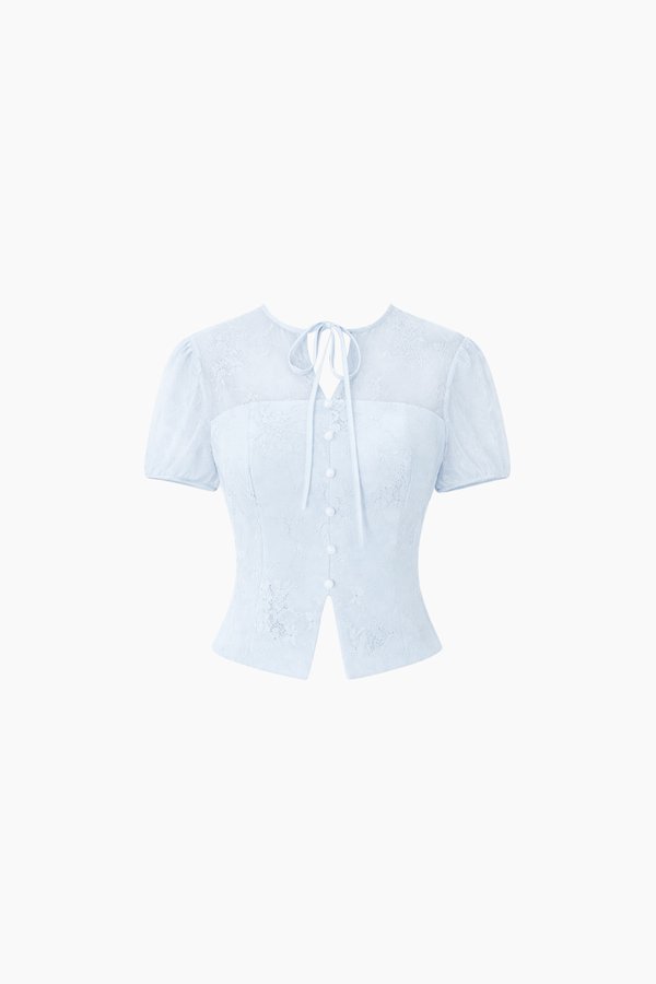 CNY2026 | Lorelle Lace Sleeved Puffy Sleeve Top in Light Blue