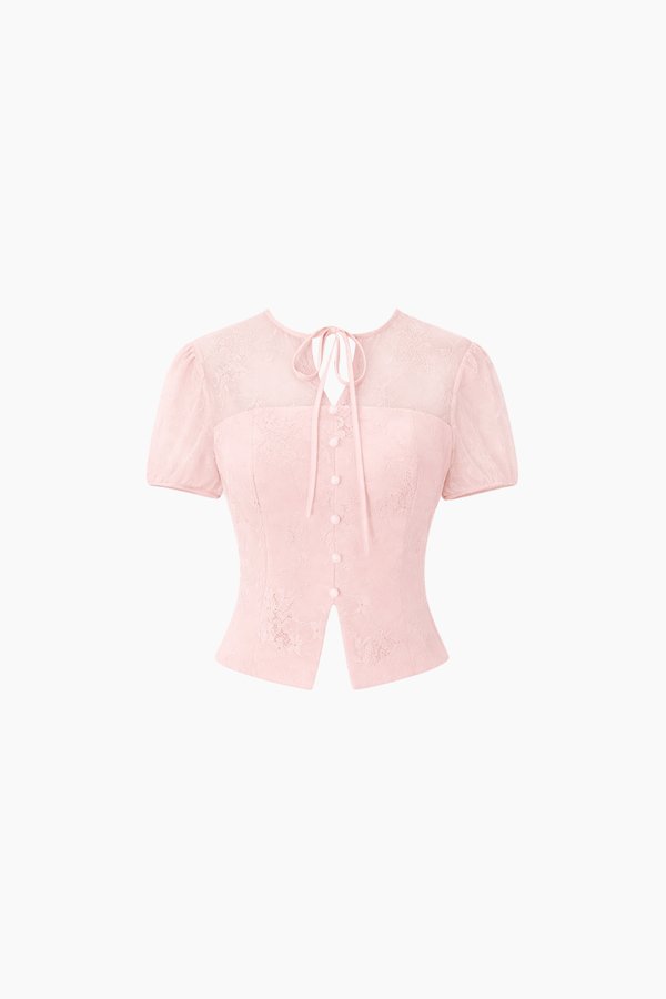 CNY2026 | Lorelle Lace Sleeved Puffy Sleeve Top in Blush Pink