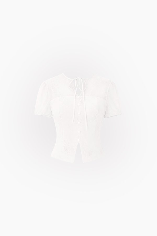 CNY2026 | Lorelle Lace Sleeved Puffy Sleeve Top in White