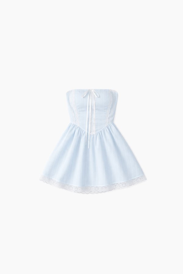CNY2026 | Sabby Stripes Lace Romper Dress in Pastel Blue