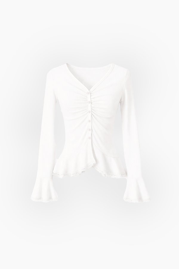 CNY2026 | Parisa Pearl Peplum Cardigan Top in White