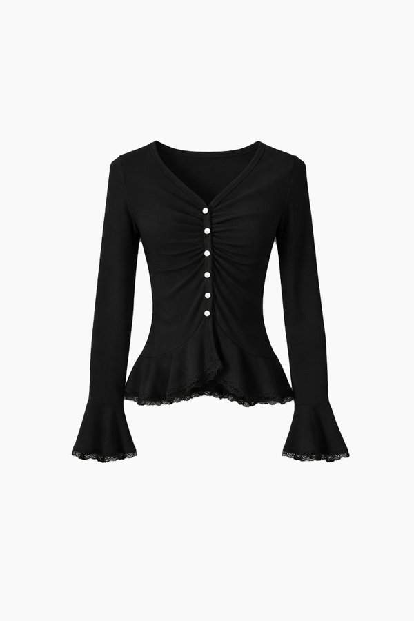 CNY2026 | Parisa Pearl Peplum Cardigan Top in Black