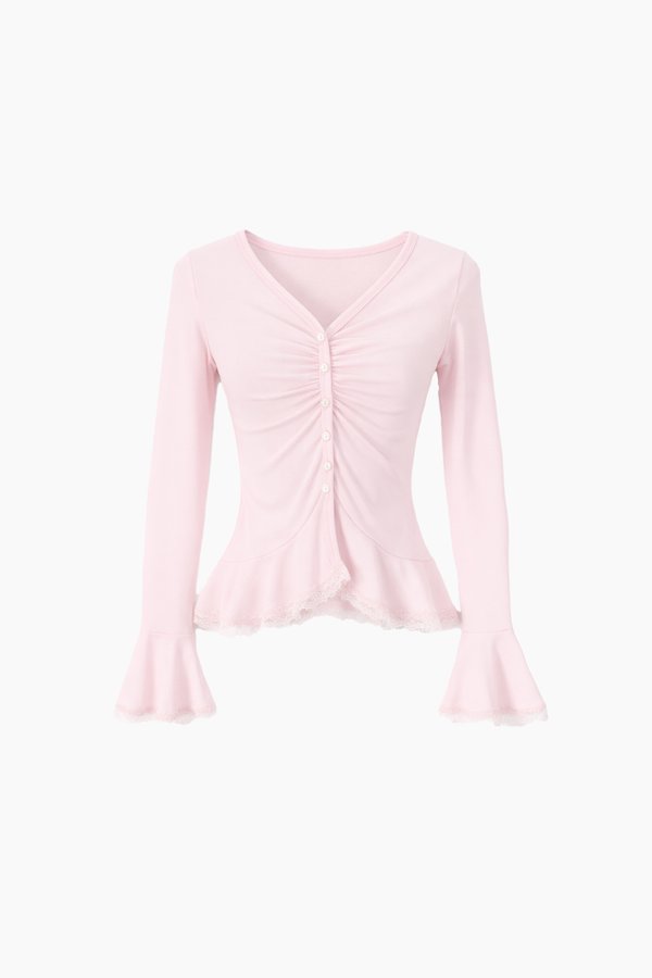 CNY2026 | Parisa Pearl Peplum Cardigan Top in Light Pink