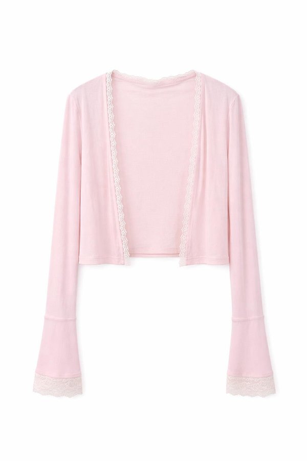 CNY2026 | Blair Bell Sleeve Lace Trim Cardigan in Light Pink