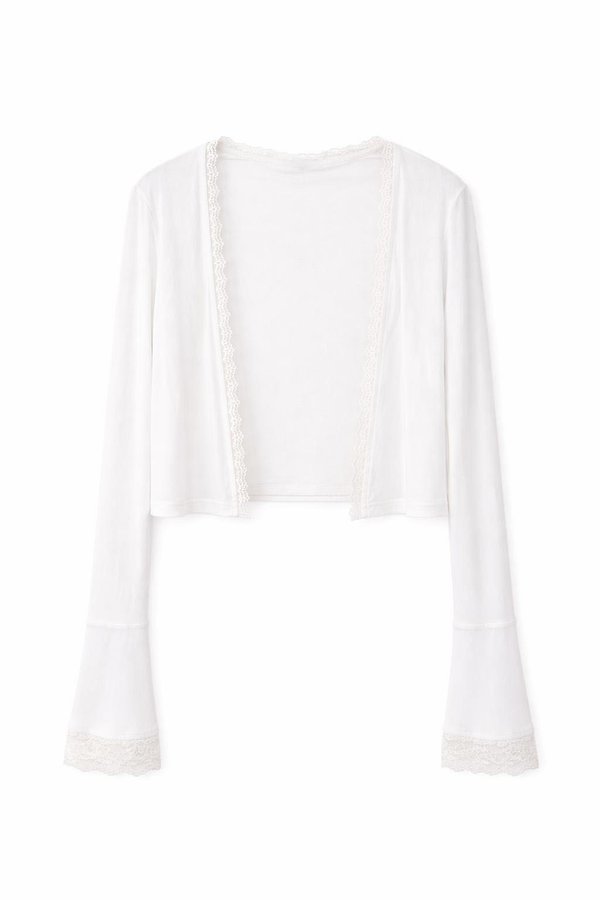 CNY2026 | Blair Bell Sleeve Lace Trim Cardigan in White