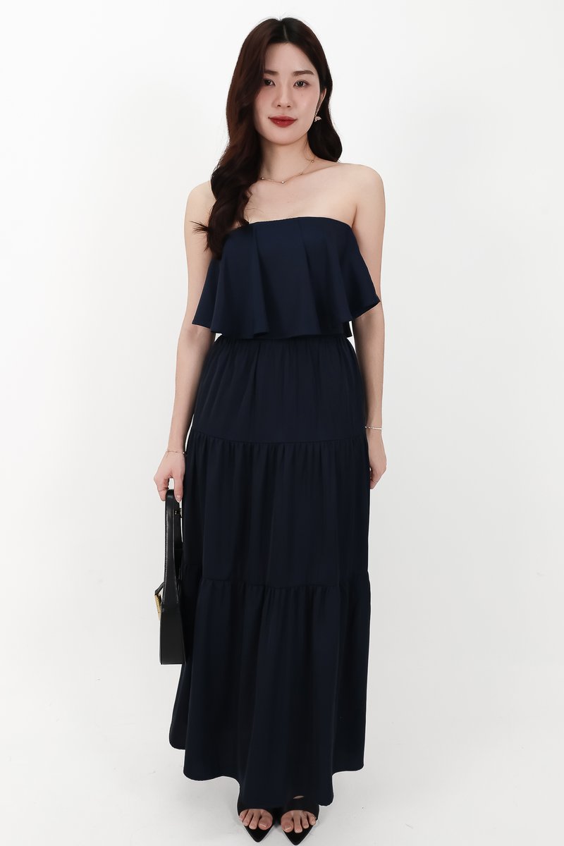 CNY2026 | Serena Satin Tiered Maxi Skirt in Midnight ( Regular Length )