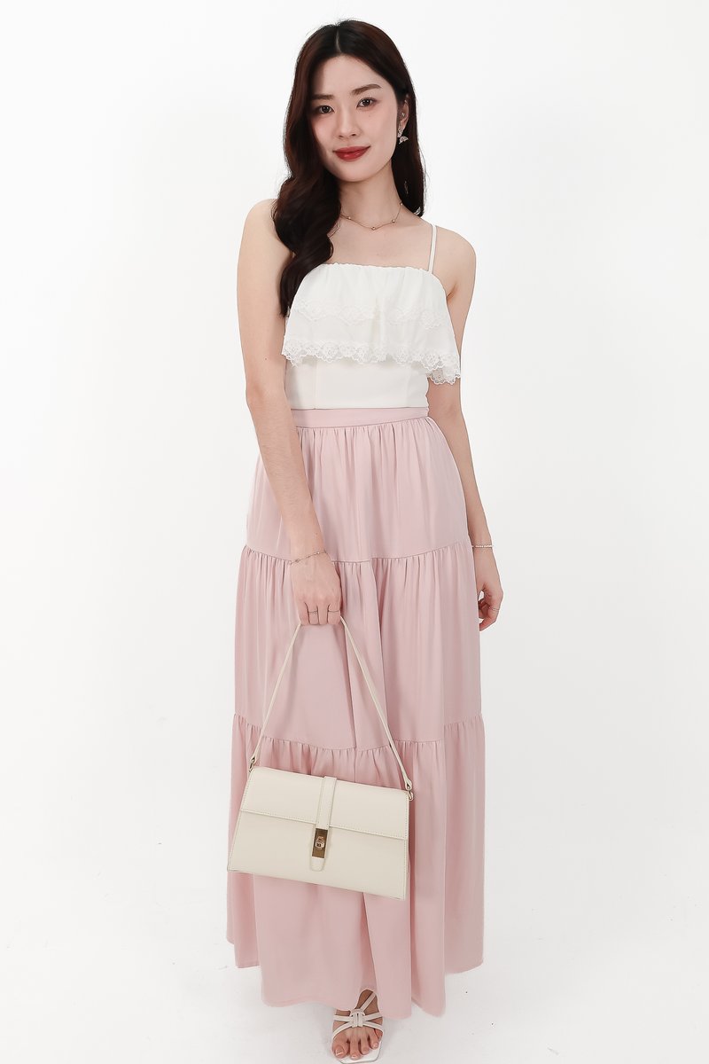 CNY2026 | Serena Satin Tiered Maxi Skirt in Light Pink ( Regular Length )