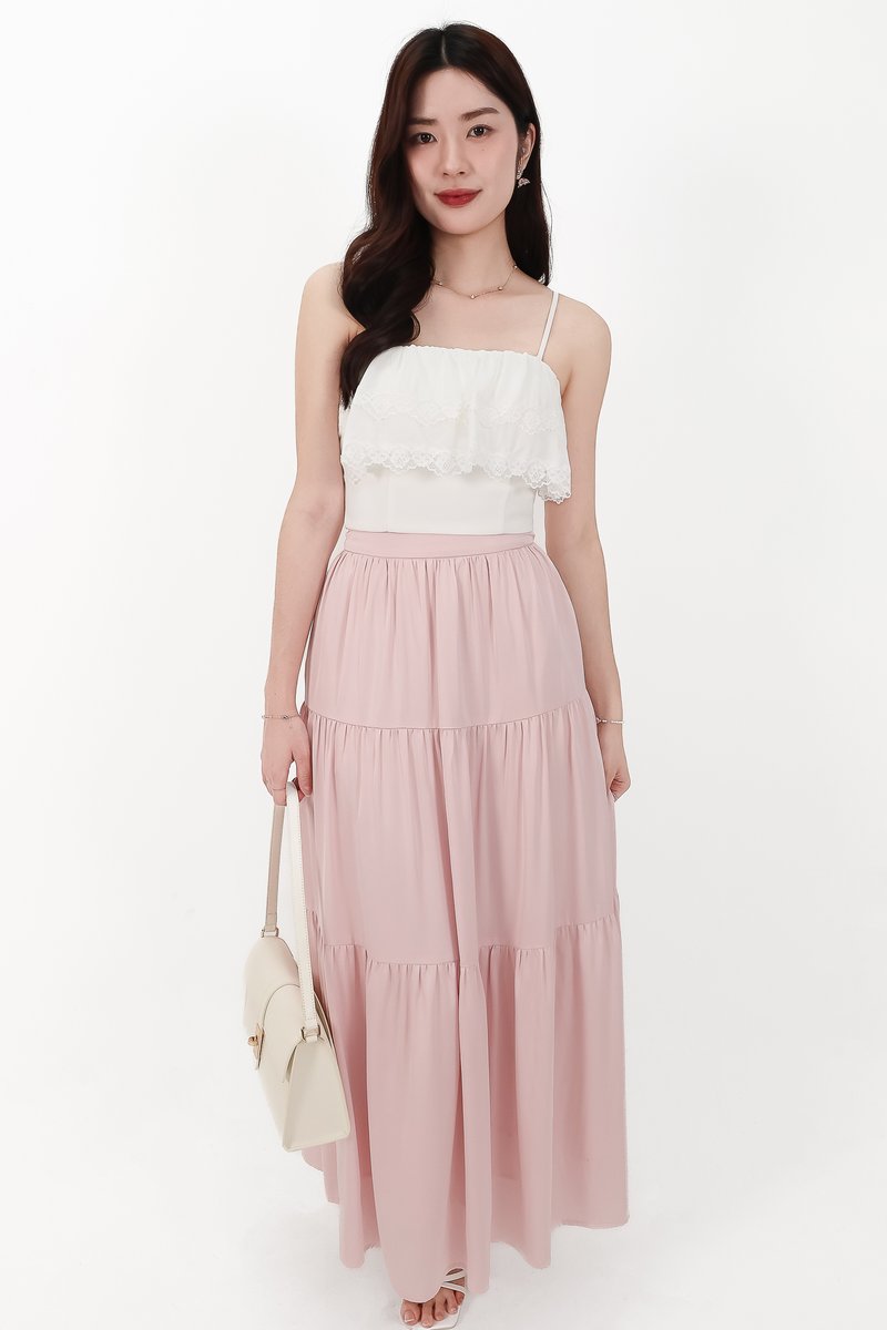 CNY2026 | Serena Satin Tiered Maxi Skirt in Light Pink ( Regular Length )