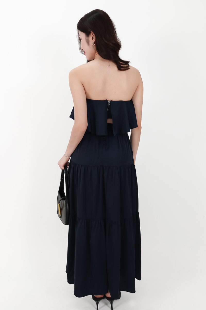 CNY2026 | Serena Satin Tiered Maxi Skirt in Midnight ( Regular Length )