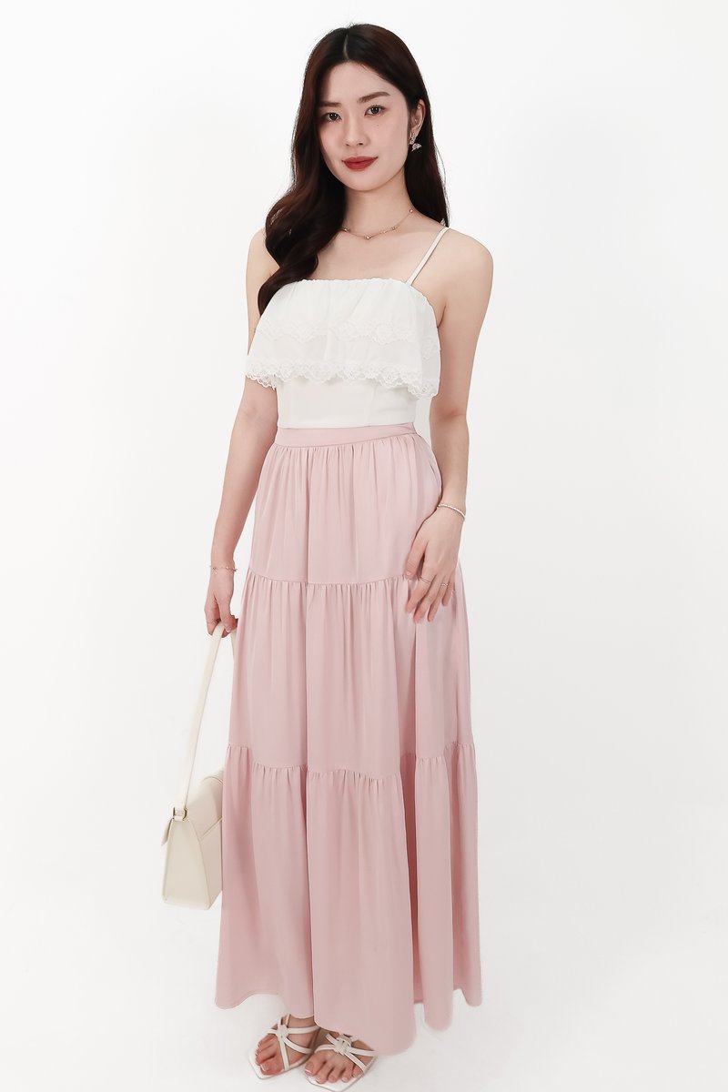 CNY2026 | Serena Satin Tiered Maxi Skirt in Light Pink ( Regular Length )