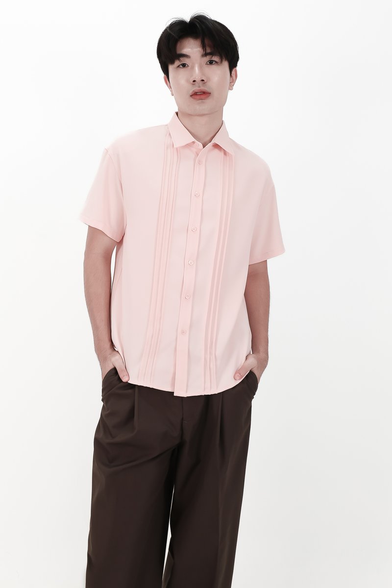 CNY2026 | Pleated Men Shirt in Pastel Pink