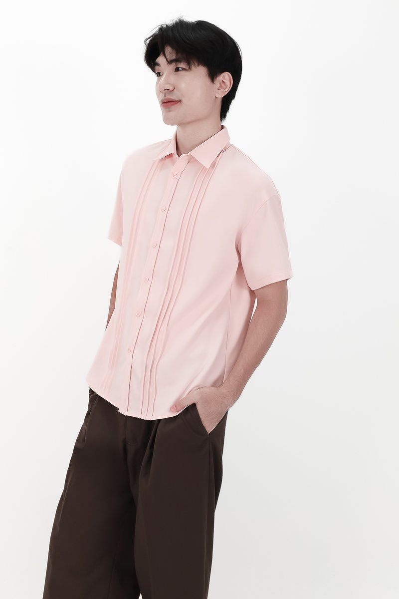 CNY2026 | Pleated Men Shirt in Pastel Pink