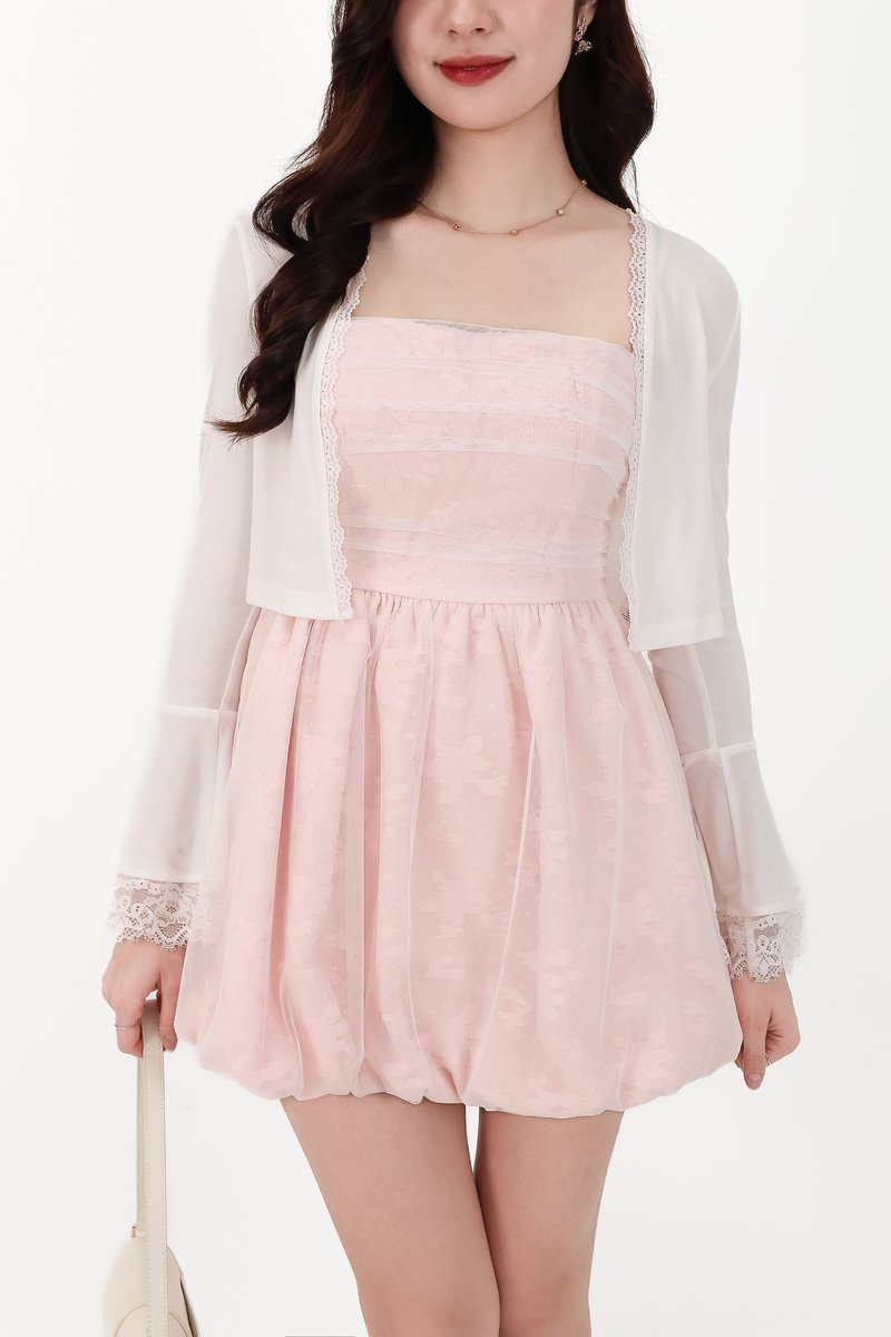 CNY2026 | Blair Bell Sleeve Lace Trim Cardigan in White