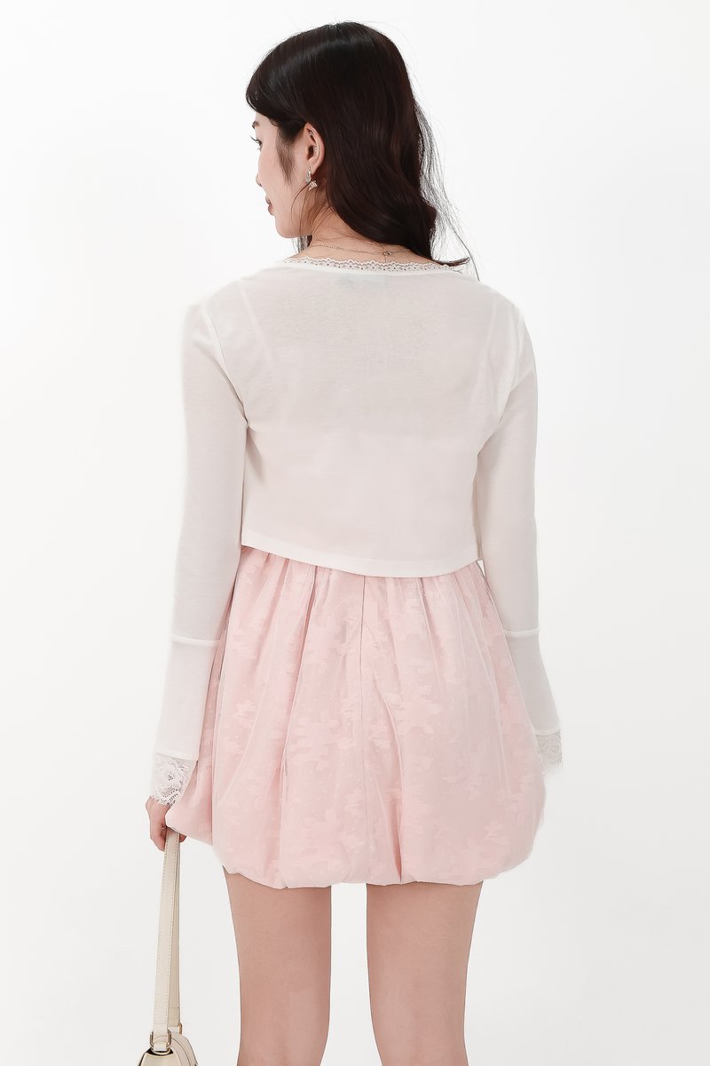 CNY2026 | Blair Bell Sleeve Lace Trim Cardigan in White