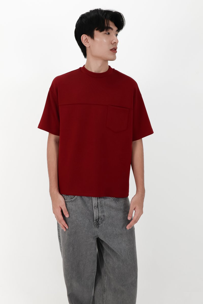 CNY2026 | Casual Men Pocket Tee in Dark Red