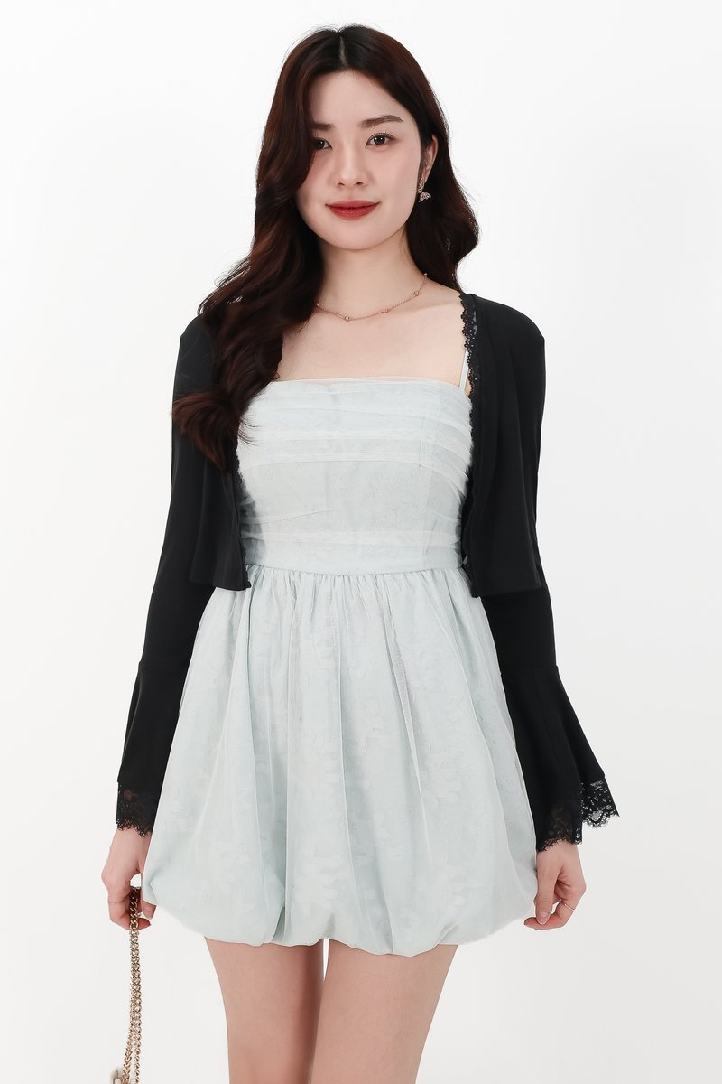 DEFECT | Blair Bell Sleeve Lace Trim Cardigan in Black in S