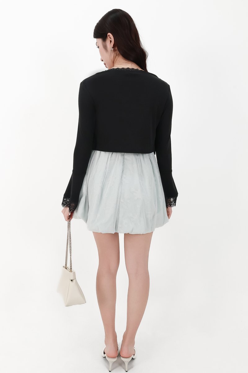 DEFECT | Blair Bell Sleeve Lace Trim Cardigan in Black in S
