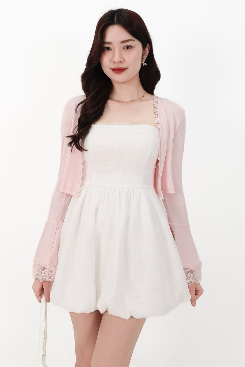 CNY2026 | Blair Bell Sleeve Lace Trim Cardigan in Light Pink
