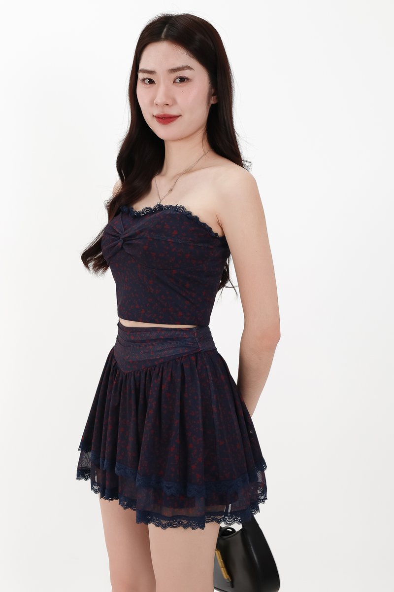CNY2026 | Freesa Floral Mesh Co-ord Set in Midnight X Red